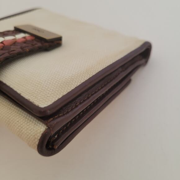 Chloe Canvas Leather Bifold Wallet Tan Brown Compact Bifold Small Box - Picture 9 of 10